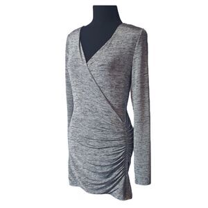 White House Black Market Heathered Gray Long Sleeve Ruched Dress Small